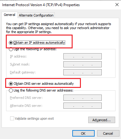 Obtain an IP address automatically