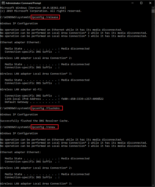Delete the network cache- release ipconfig