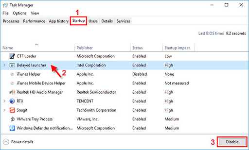 disable the unwanted startup items