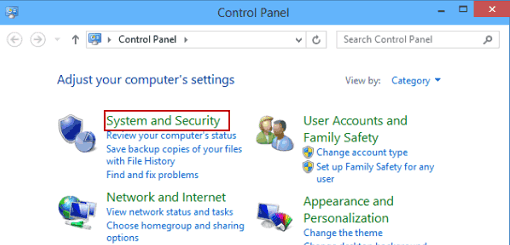 Open control panel and select system and security