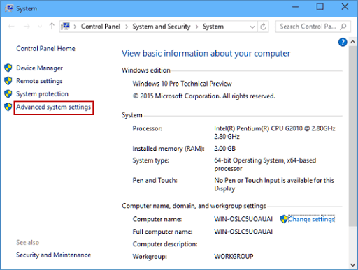 advanced system setting