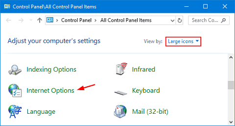 Choose internet option in control panel