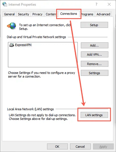 check the Connections tab and select LAN settings.