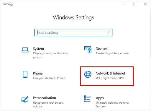Change the DNS Server- open network and internet setting