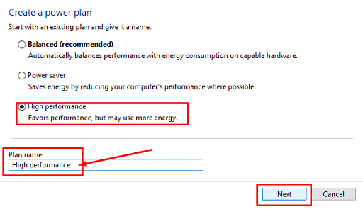 Create a high performance Power Plan