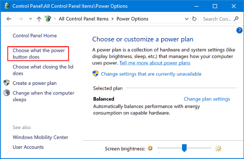 Choose what the power button does