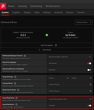 Turn off AMD driver’s issue reporting