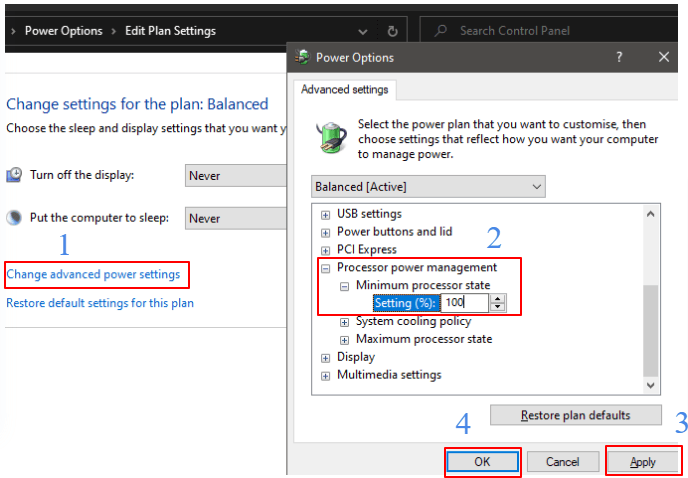 Change advanced power settings