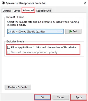 Turn off the exclusive mode
