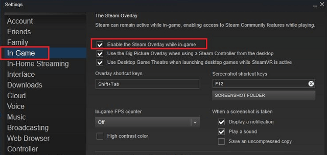 In-game overlay - Enable the steam overlay while in game