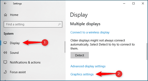 Open Display setting and click on Graphics settings