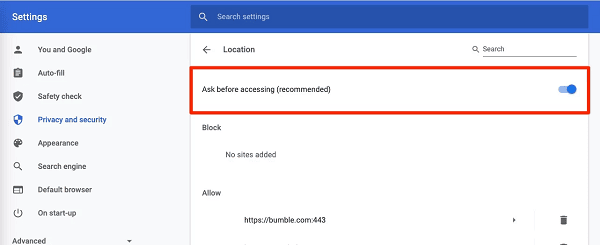 Ask before accessing the location