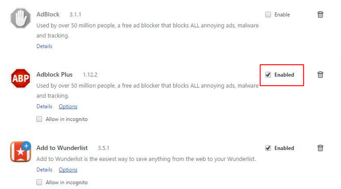 Disable unwanted extensions