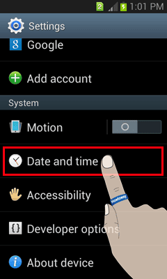 Select the Date and time settings