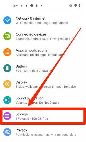 Delete the app cache- Open storage setting