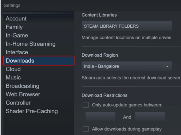 Select the download option in steam
