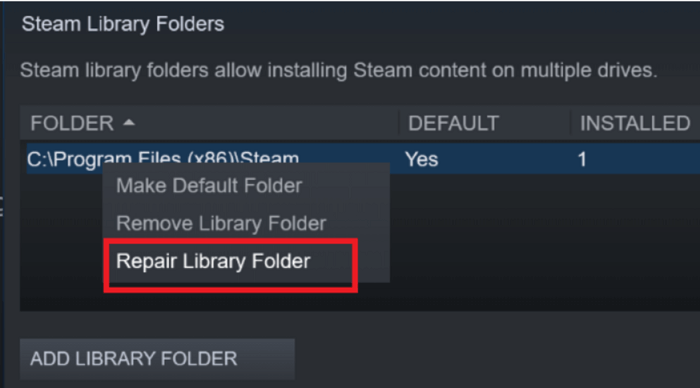 Repair Library Folder of steam