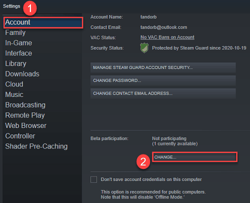 Pick Account and change option from the Beta participation section