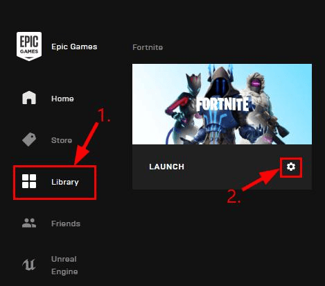 Select Library and then click on setting of epic game launcher