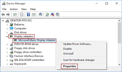 Click on Display Adapters then go to graphics card and pick Properties