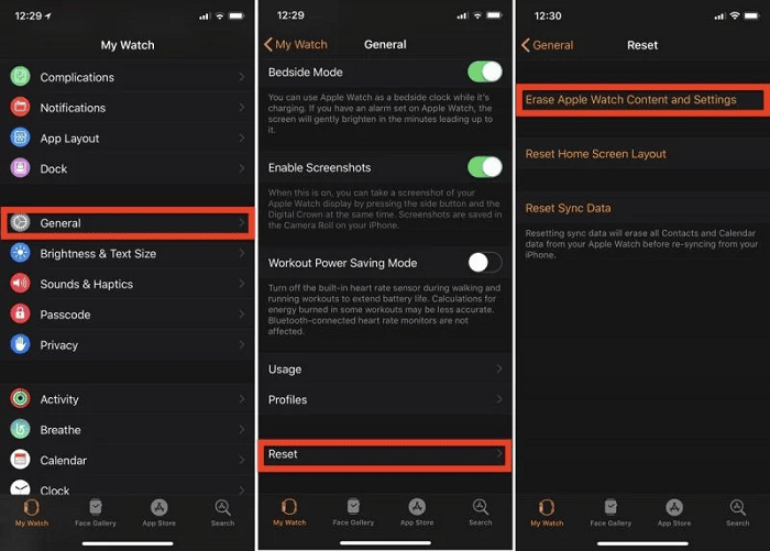 Steps to reset Apple Watch to factory settings