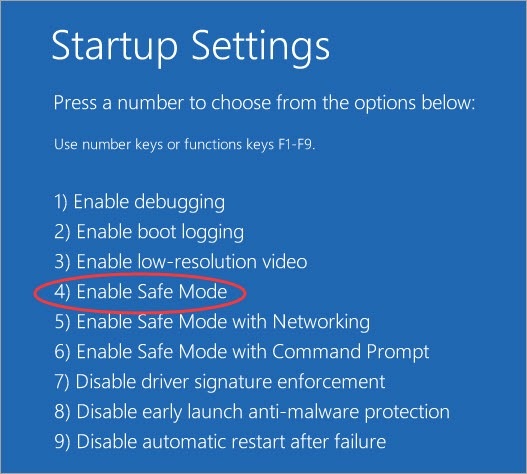 Choose the option to Enable Safe Mode
