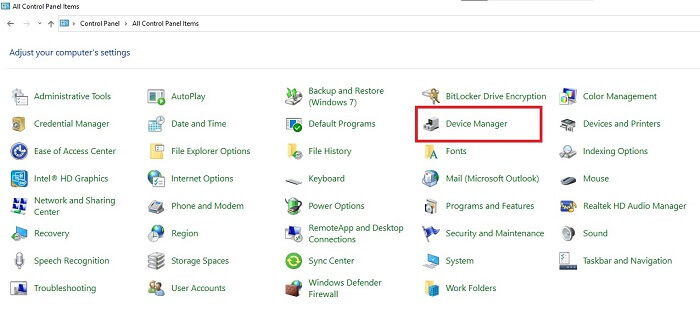 Device Manager option